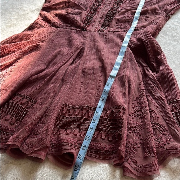 Altar'd State Dark Red Burgundy Beaded and Embroidered Flutter Sleeve Dress - Picture 12 of 15